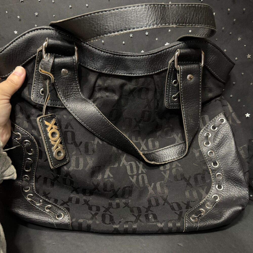 XOXO Black Monogram Shoulder Bag Y2K Hobo Purse